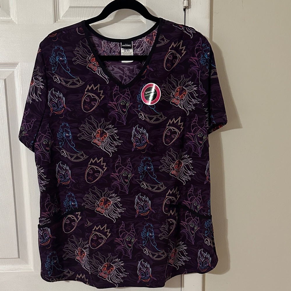 A V-Neck Scrub Top with Colorful Faces